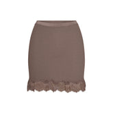 RIB KNIT LACE MINI SKIRT | AMETHYST FLAT ON A WHITE BACKGROUND | FLT