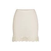 RIB KNIT LACE MINI SKIRT | EGRET FLAT ON A WHITE BACKGROUND | FLT