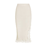 RIB KNIT LACE MIDI SKIRT | EGRET FLAT ON A WHITE BACKGROUND | FLT