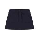 DRAPEY FRENCH TERRY MINI SKIRT | NAVY FLAT ON A WHITE BACKGROUND | FLT