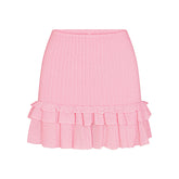 SHEER KNIT RUFFLE MINI SKIRT | PEONY FLAT ON A WHITE BACKGROUND | FLT