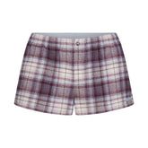 FLANNEL SLEEP CHEEKY BOXER | IRIS MICA PLAID & LAYS FLAT ON A WHITE BACKGROUND | FLT