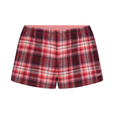 FLANNEL SLEEP CHEEKY BOXER | ULTRA PINK SANGRIA PLAID & LAYS FLAT ON A WHITE BACKGROUND | FLT