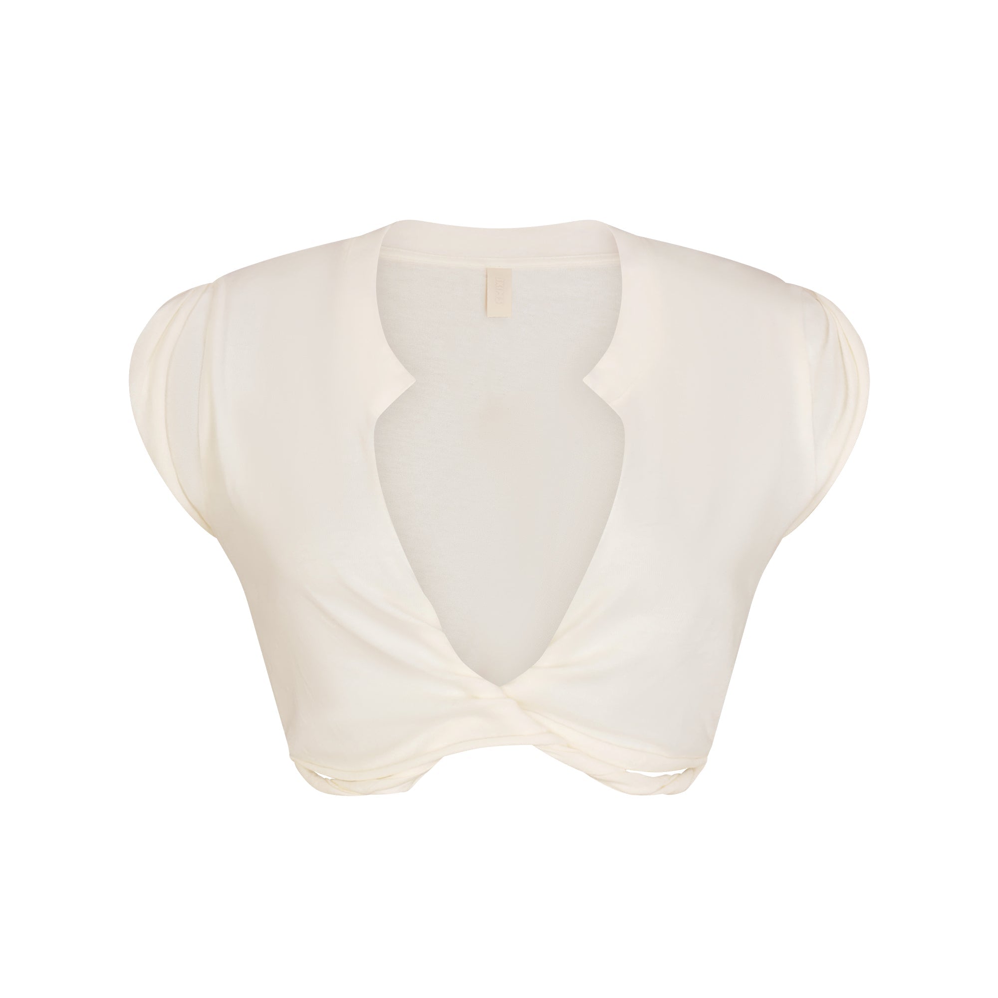 COTTON JERSEY COVER-UPS PLUNGE TWIST TOP | EGRET LAYS FLAT ON A WHITE BACKGROUND | FLT