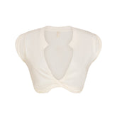 COTTON JERSEY COVER-UPS PLUNGE TWIST TOP | EGRET LAYS FLAT ON A WHITE BACKGROUND | FLT