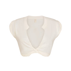 COTTON JERSEY COVER-UPS PLUNGE TWIST TOP | EGRET LAYS FLAT ON A WHITE BACKGROUND | FLT