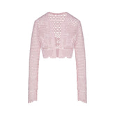 CROCHET COVER-UPS CROPPED CARDIGAN | CHERRY BLOSSOM FLAT ON A WHITE BACKGROUND | FLT