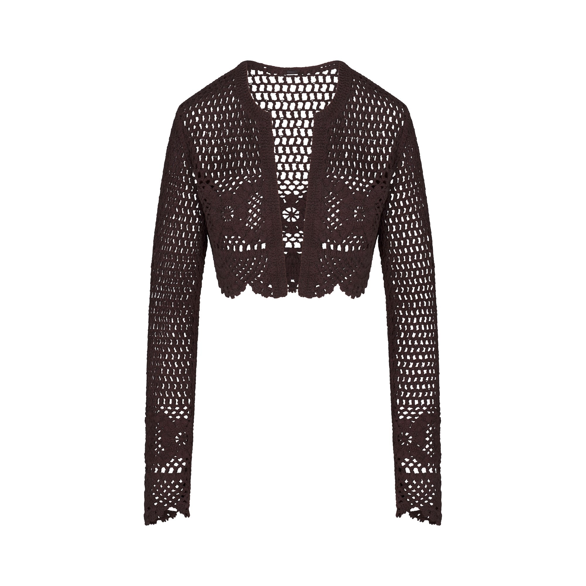 CROCHET COVER-UPS CROPPED CARDIGAN | PHOENIX FLAT ON A WHITE BACKGROUND | FLT