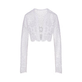 CROCHET COVER-UPS CROPPED CARDIGAN | SNOW FLAT ON A WHITE BACKGROUND | FLT