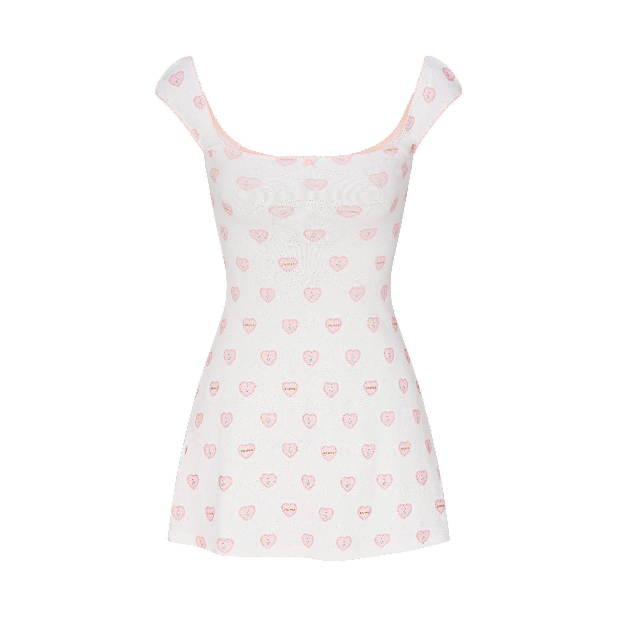 LOGO POINTELLE MINI DRESS | SNOW LACE HEARTS FLAT ON A WHITE BACKGROUND | FLT