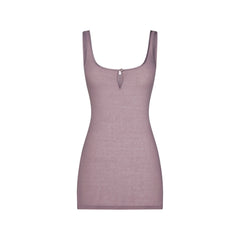 SHEER RIB MINI SLIP DRESS | ZINC FLAT ON A WHITE BACKGROUND | FLT