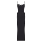 FITS EVERYBODY LACE LONG SLIP DRESS | ONYX (LONG DRESSES) LAYS FLAT ON A WHITE BACKGROUND | FLT