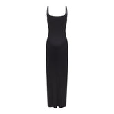 FITS EVERYBODY MATERNITY LONG SLIP DRESS | ONYX (LONG DRESSES) LAYS FLAT ON A WHITE BACKGROUND | FLT