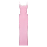 FITS EVERYBODY LACE LONG SLIP DRESS | BUBBLEGUM TONAL FLAT ON A WHITE BACKGROUND @ | FLT