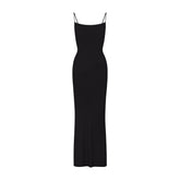 SOFT LOUNGE PETITE LONG SLIP DRESS | ONYX LAYS FLAT ON A WHITE BACKGROUND | FLT
