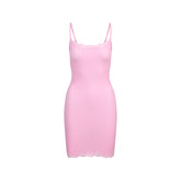 FITS EVERYBODY LACE SLIP DRESS | BUBBLE GUM TONAL FLAT ON A WHITE BACKGROUND | FLT