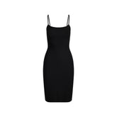 SOFT LOUNGE MIDI SLIP DRESS | ONYX FLAT ON A WHITE BACKGROUND | FLT