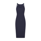 COTTON RIB TANK MIDI DRESS | NAVY FLAT ON A WHITE BACKGROUND | FLT