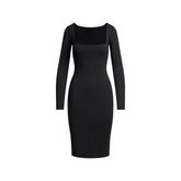 SMOOTH LAYERS SQUARE NECK MIDI DRESS | OBSIDIAN FLAT ON A WHITE BACKGROUND | FLT