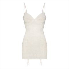 LACE SHAPEWEAR MINI SLIP DRESS | IVORY FLAT ON A WHITE BACKGROUND | FLT