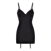 LACE SHAPEWEAR MINI SLIP DRESS | ONYX FLAT ON A WHITE BACKGROUND | FLT