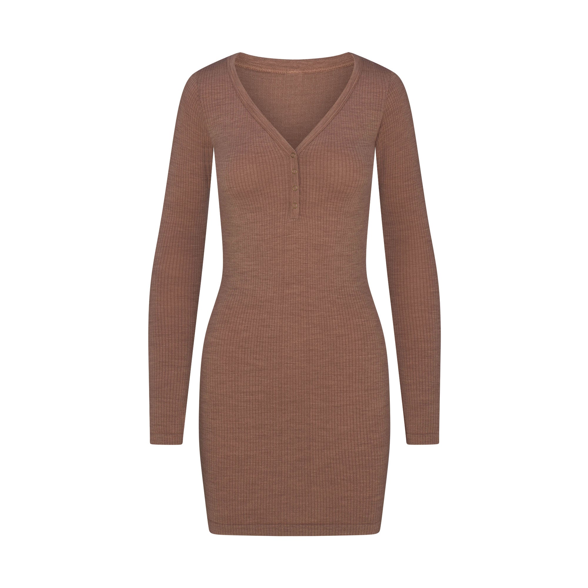 WOOL RIB HENLEY DRESS | SIENNA FLAT ON A WHITE BACKGROUND | FLT
