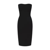 THE ESSENTIAL COLLECTION STRAPLESS MIDI DRESS | OBSIDIAN FLAT ON A WHITE BACKGROUND | FLT