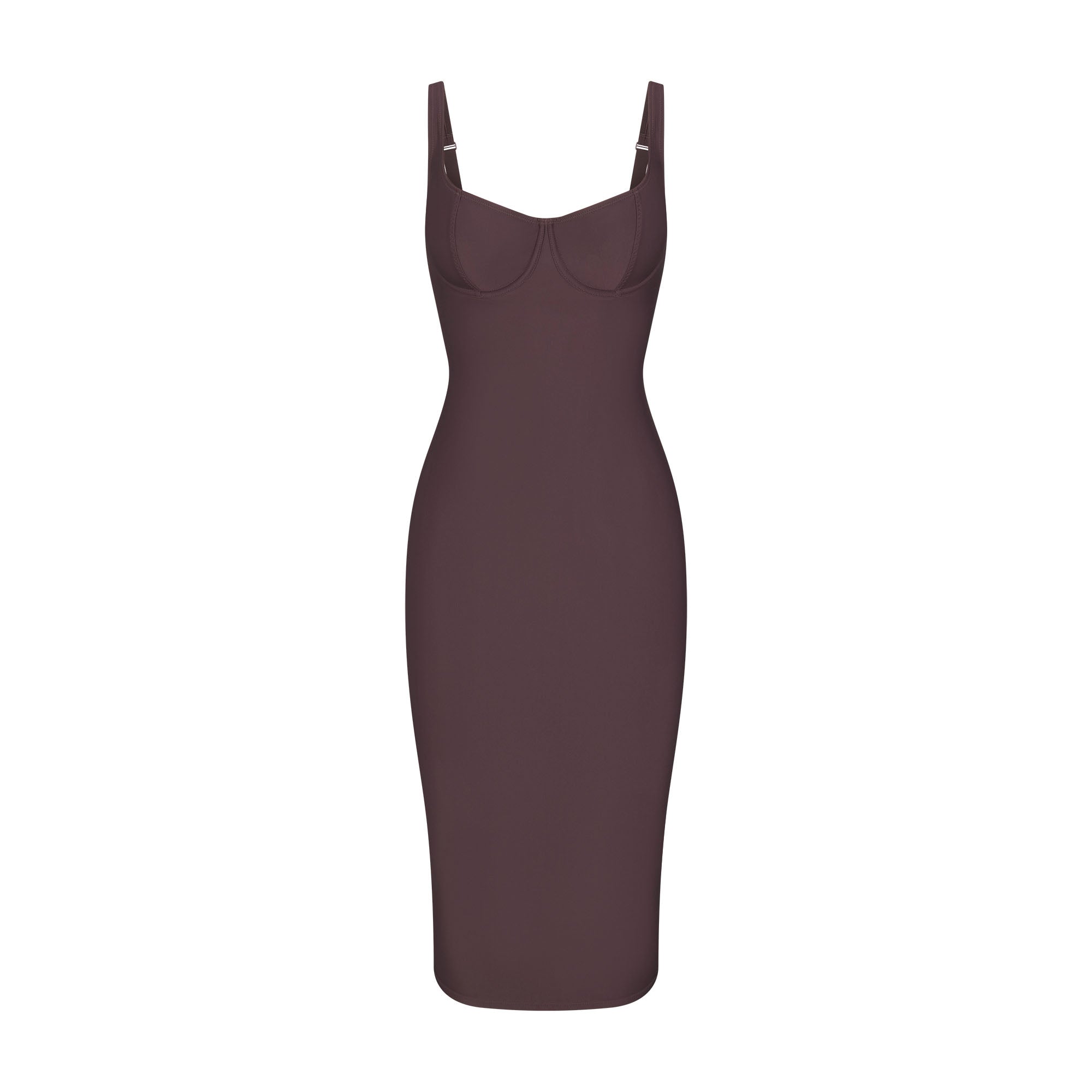 SKIMS BODY MIDI DRESS | RAISIN FLAT ON A WHITE BACKGROUND | FLT