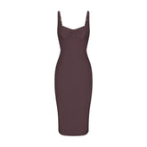 SKIMS BODY MIDI DRESS | RAISIN FLAT ON A WHITE BACKGROUND | FLT