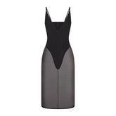 SKIMS BODY MESH PLUNGE MIDI DRESS | ONYX FLAT ON A WHITE BACKGROUND | FLT