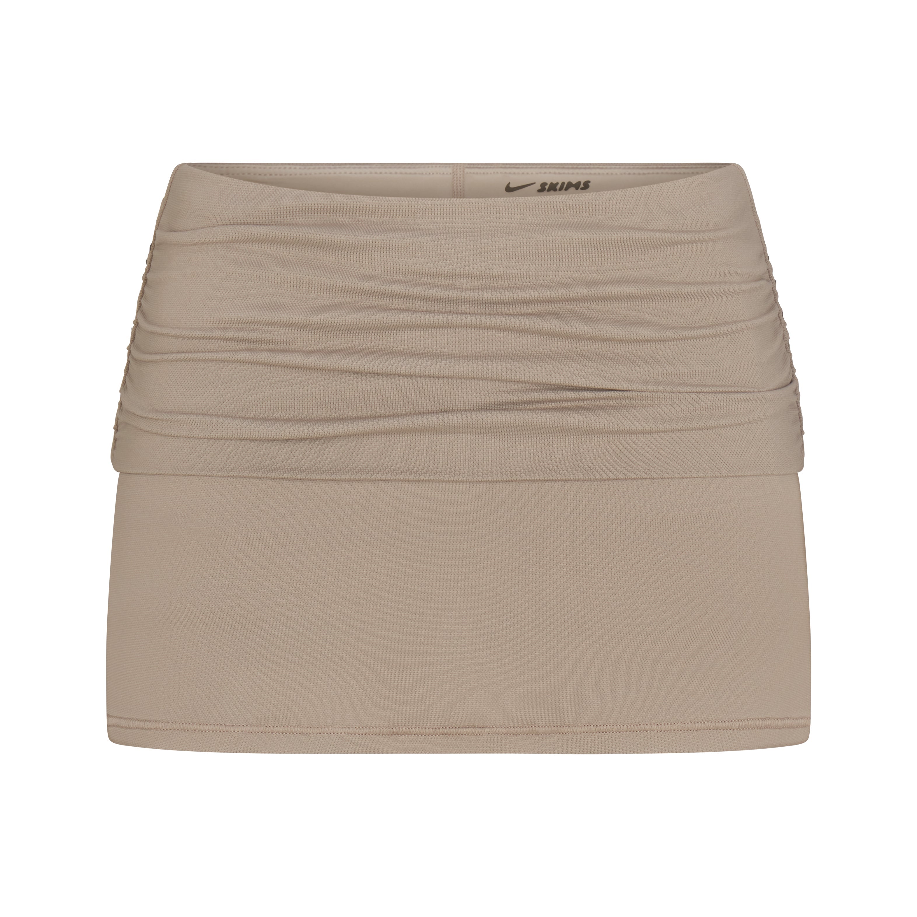 NikeSKIMS AIRY DRI-FIT™ FOLDOVER SKORT | DRIFTWOOD & LAYS FLAT ON A WHITE BACKGROUND | FLT