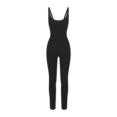 NikeSKIMS STUDIO STRETCH 29" ONE PIECE | OBSIDIAN LAYS FLAT ON A WHITE BACKGROUND | FLT