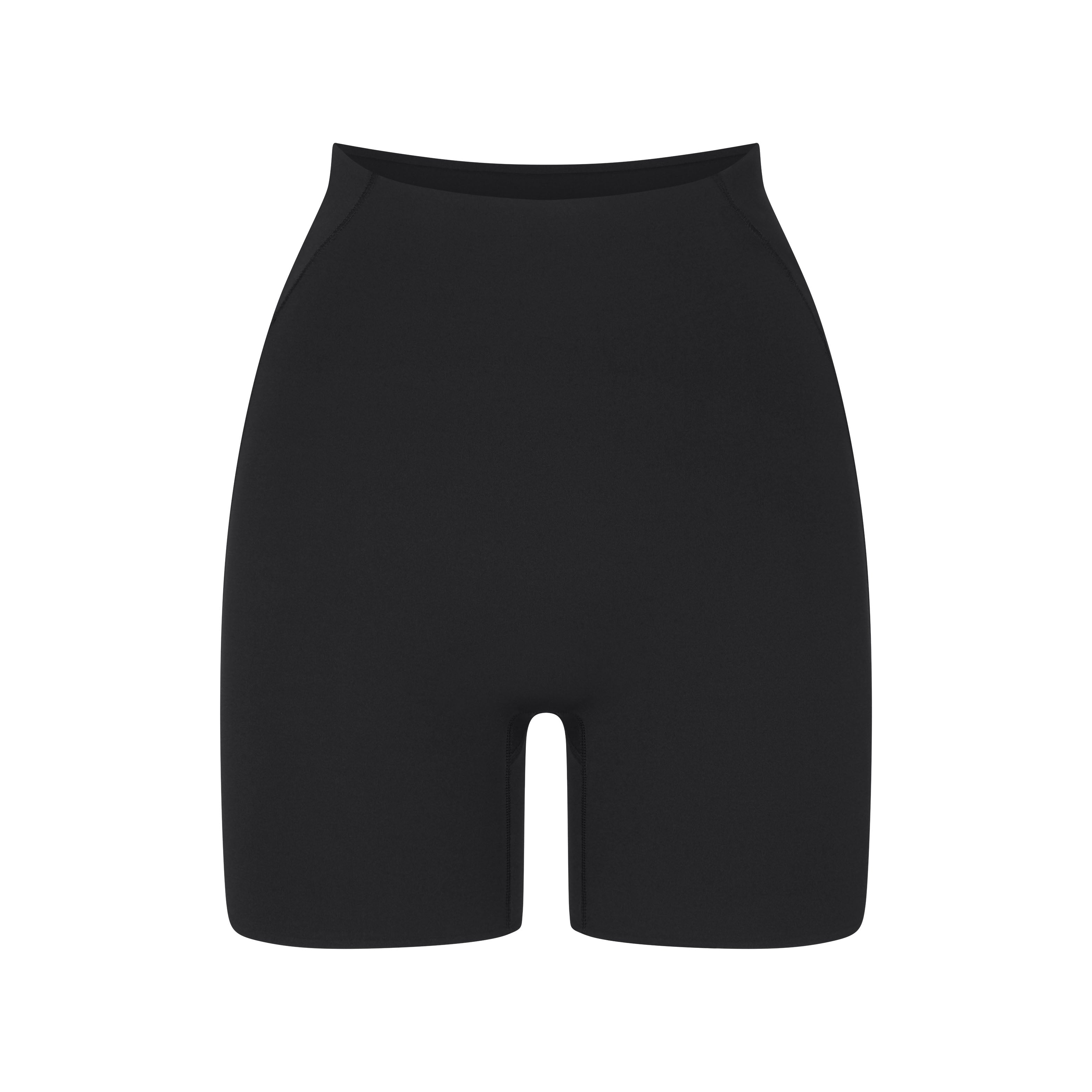 NikeSKIMS STUDIO STRETCH 5" BIKER SHORT | OBSIDIAN LAYS FLAT ON A WHITE BACKGROUND | FLT