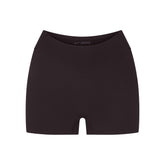 NikeSKIMS STUDIO STRETCH DIPPED 2" SHORT | DARK ROAST LAYS FLAT ON A WHITE BACKGROUND | FLT