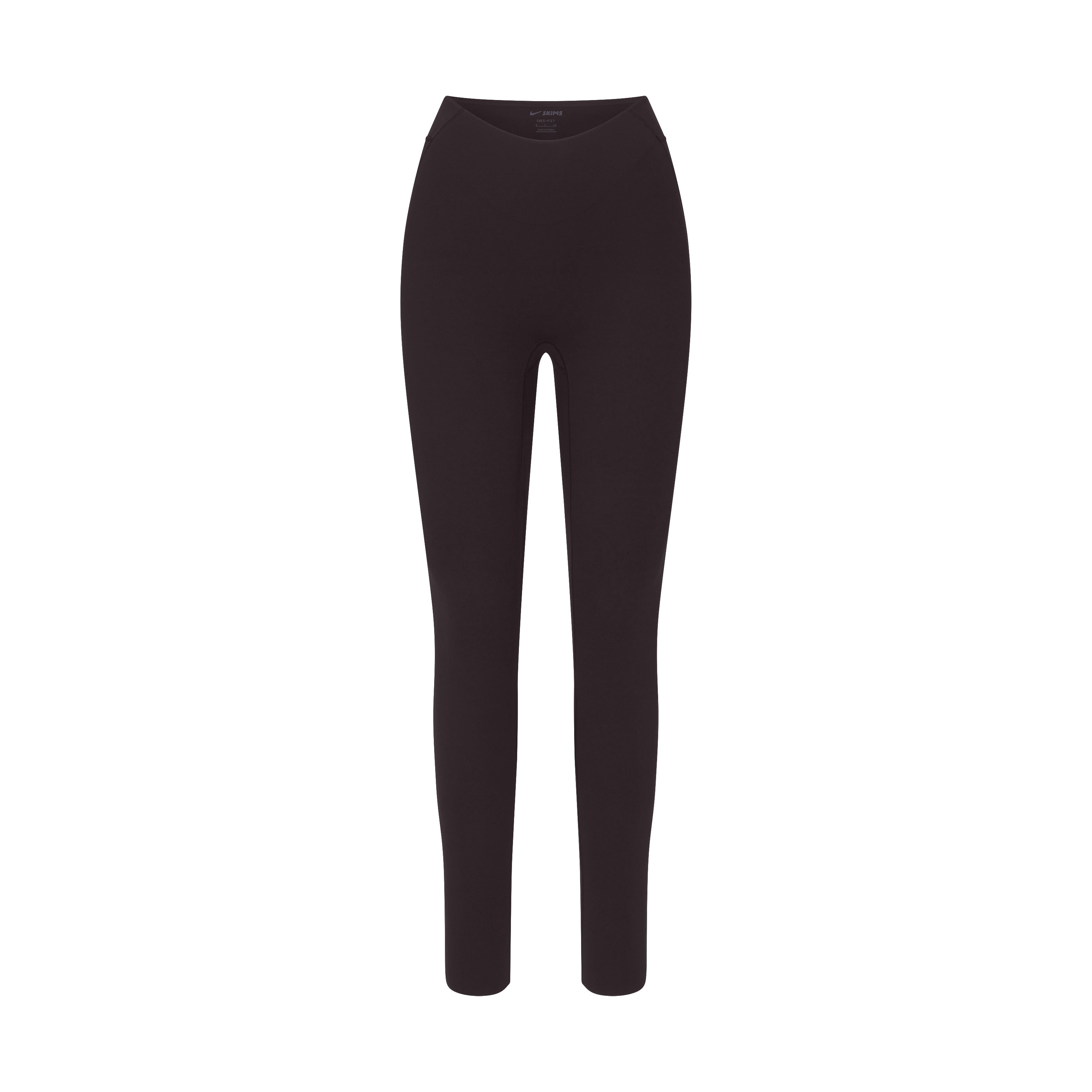 NikeSKIMS STUDIO STRETCH DIPPED 29" LEGGING | DARK ROAST LAYS FLAT ON A WHITE BACKGROUND | FLT