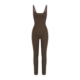 NikeSKIMS MATTE CORSET 29" ONE PIECE | DARK SEPIA LAYS FLAT ON A WHITE BACKGROUND | FLT