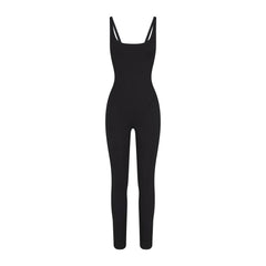 NikeSKIMS MATTE CORSET 29" ONE PIECE | OBSIDIAN LAYS FLAT ON A WHITE BACKGROUND | FLT