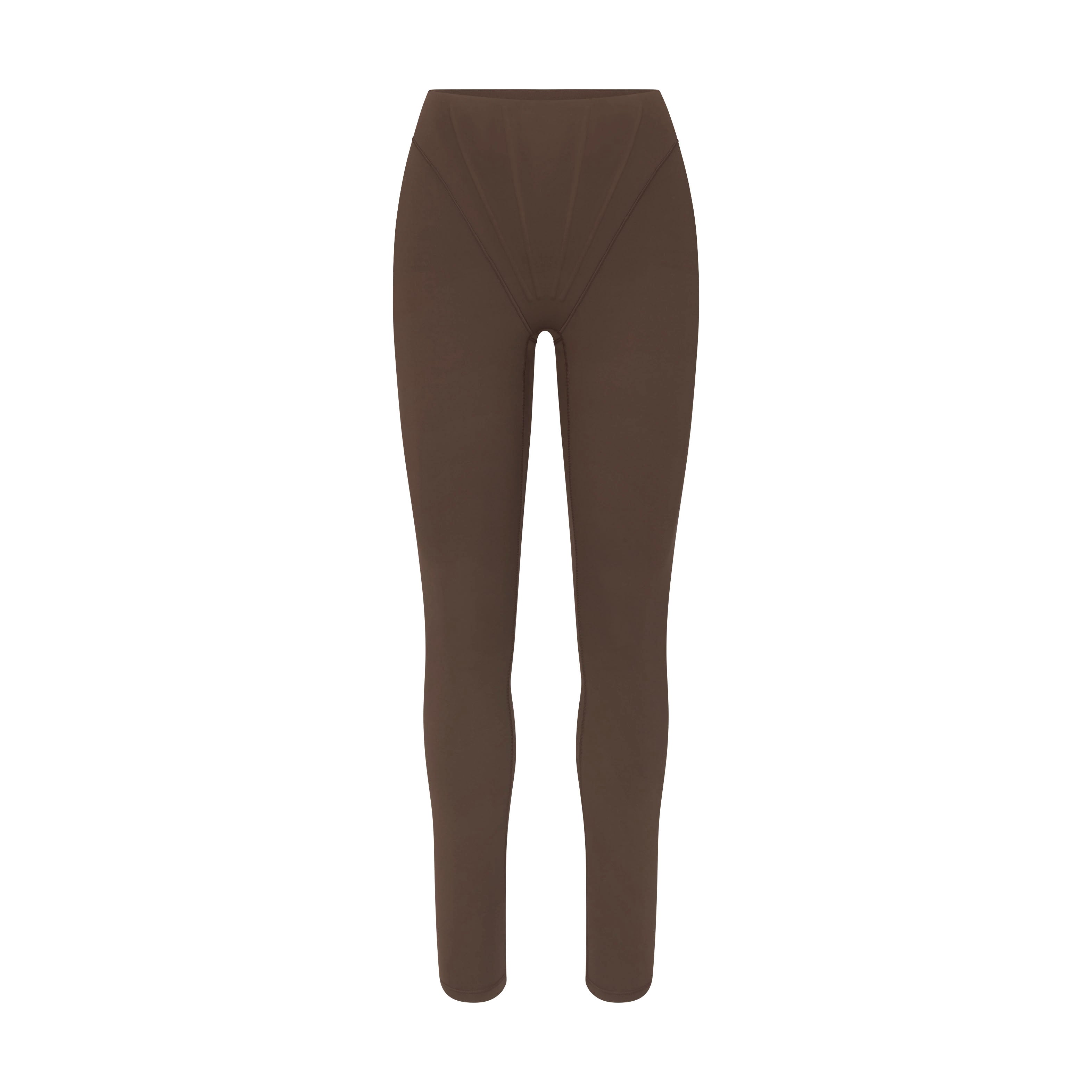 NikeSKIMS MATTE HIGH WAIST CORSET 26" LEGGING | DARK SEPIA LAYS FLAT ON A WHITE BACKGROUND | FLT
