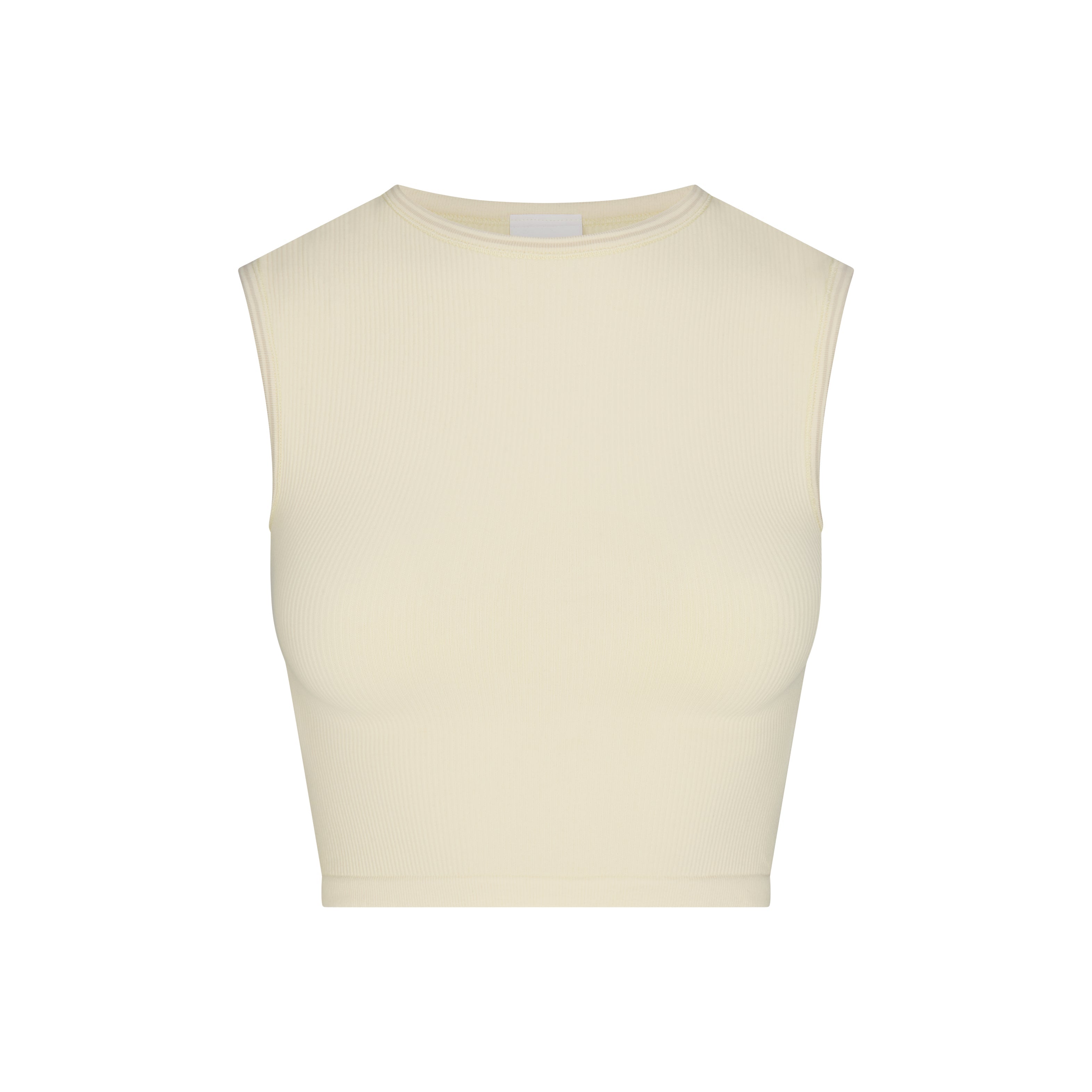 NikeSKIMS RIBBED SEAMLESS MUSCLE TANK | LEMON DROP & LAYS FLAT ON A WHITE BACKGROUND | FLT