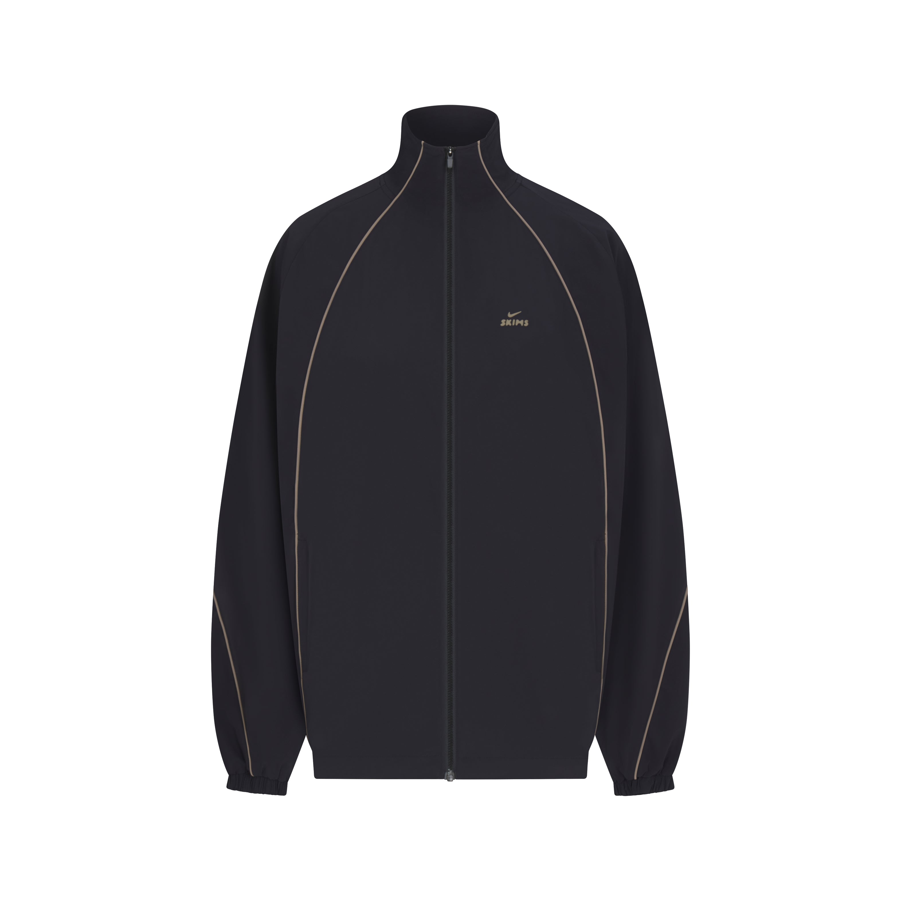 NikeSKIMS STRETCH NYLON OVERSIZED JACKET | OBSIDIAN LAYS FLAT ON A WHITE BACKGROUND | FLT