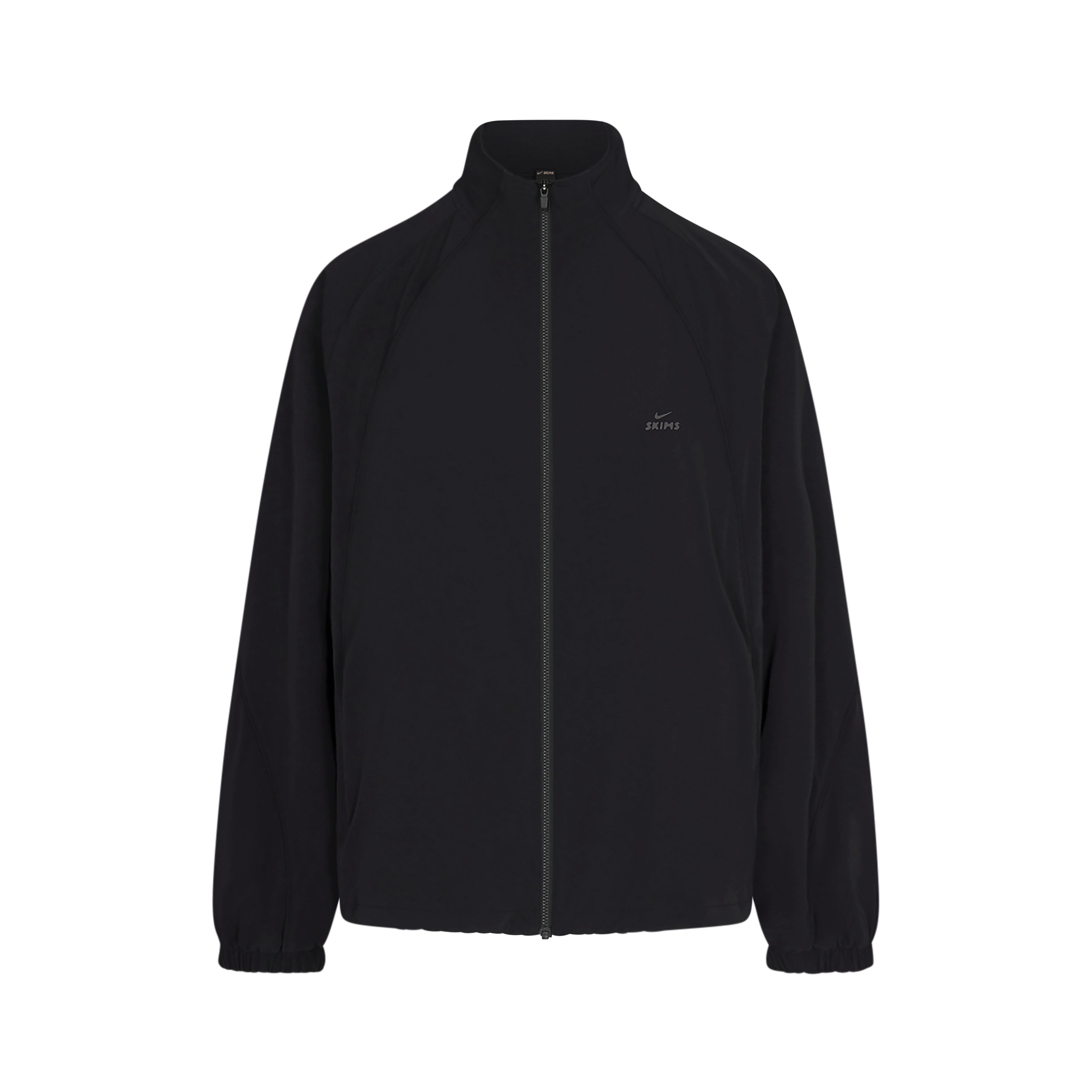 NikeSKIMS STRETCH NYLON OVERSIZED JACKET | OBSIDIAN LAYS FLAT ON A WHITE BACKGROUND | FLT