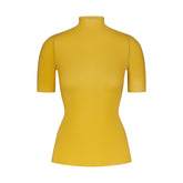 NikeSKIMS WEIGHTLESS LAYERS MOCK NECK SHORT SLEEVE T-SHIRT | CITRINE & LAYS FLAT ON A WHITE BACKGROUND | FLT