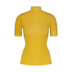 NikeSKIMS WEIGHTLESS LAYERS MOCK NECK SHORT SLEEVE T-SHIRT | CITRINE & LAYS FLAT ON A WHITE BACKGROUND | FLT