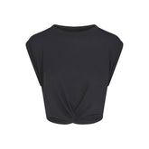 NikeSKIMS PERFORMANCE COTTON BLEND CROP TWIST TANK | OBSIDIAN & LAYS FLAT ON A WHITE BACKGROUND | FLT