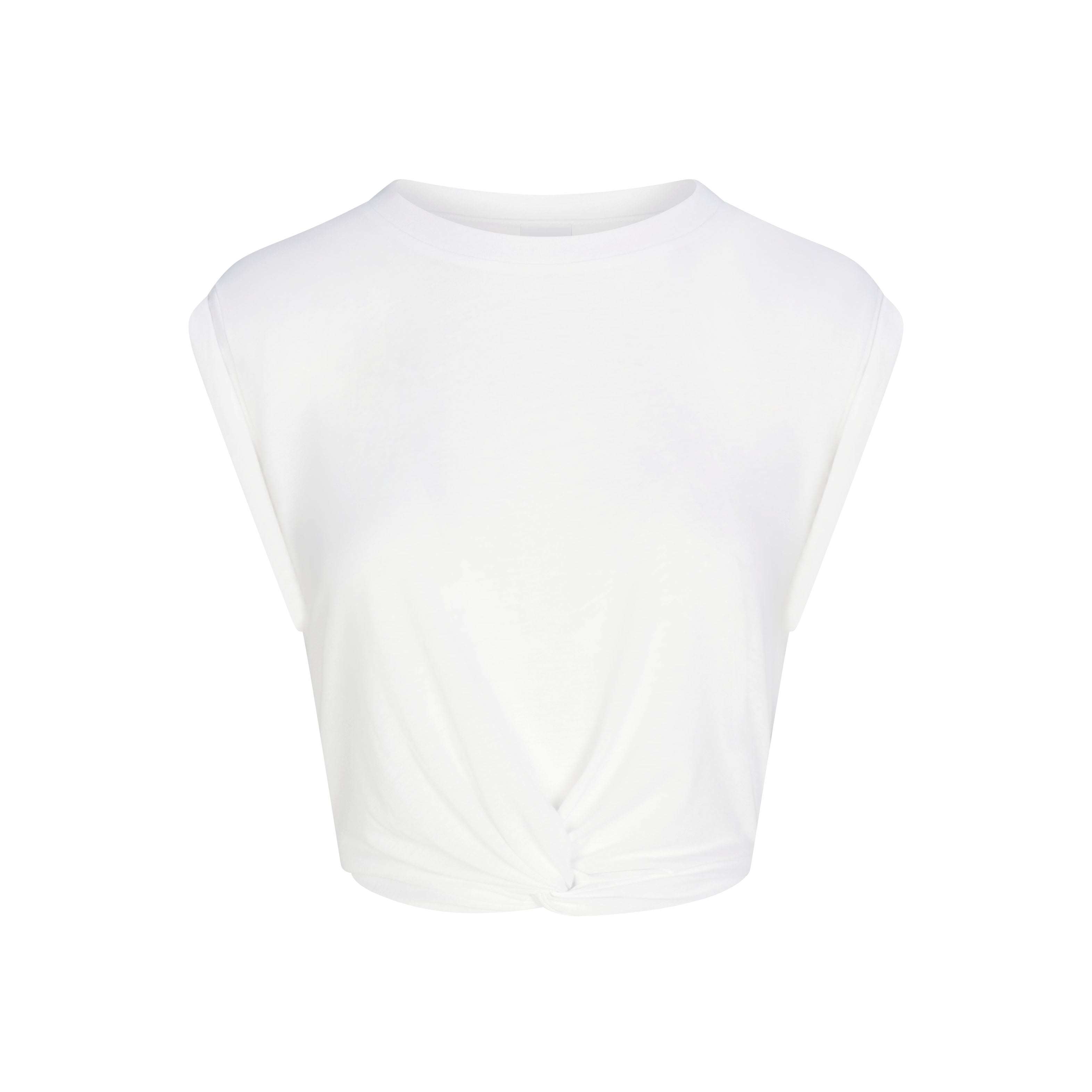 NikeSKIMS PERFORMANCE COTTON BLEND CROP TWIST TANK | SNOW & LAYS FLAT ON A WHITE BACKGROUND | FLT
