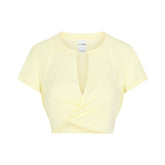 NikeSKIMS PERFORMANCE COTTON BLEND SHORT SLEEVE V-NECK TOP | BICYCLE YELLOW & LAYS FLAT ON A WHITE BACKGROUND | FLT