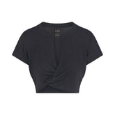 NikeSKIMS PERFORMANCE COTTON BLEND SHORT SLEEVE V-NECK CROP TOP | OBSIDIAN
