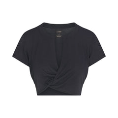NikeSKIMS PERFORMANCE COTTON BLEND SHORT SLEEVE V-NECK CROP TOP | OBSIDIAN
