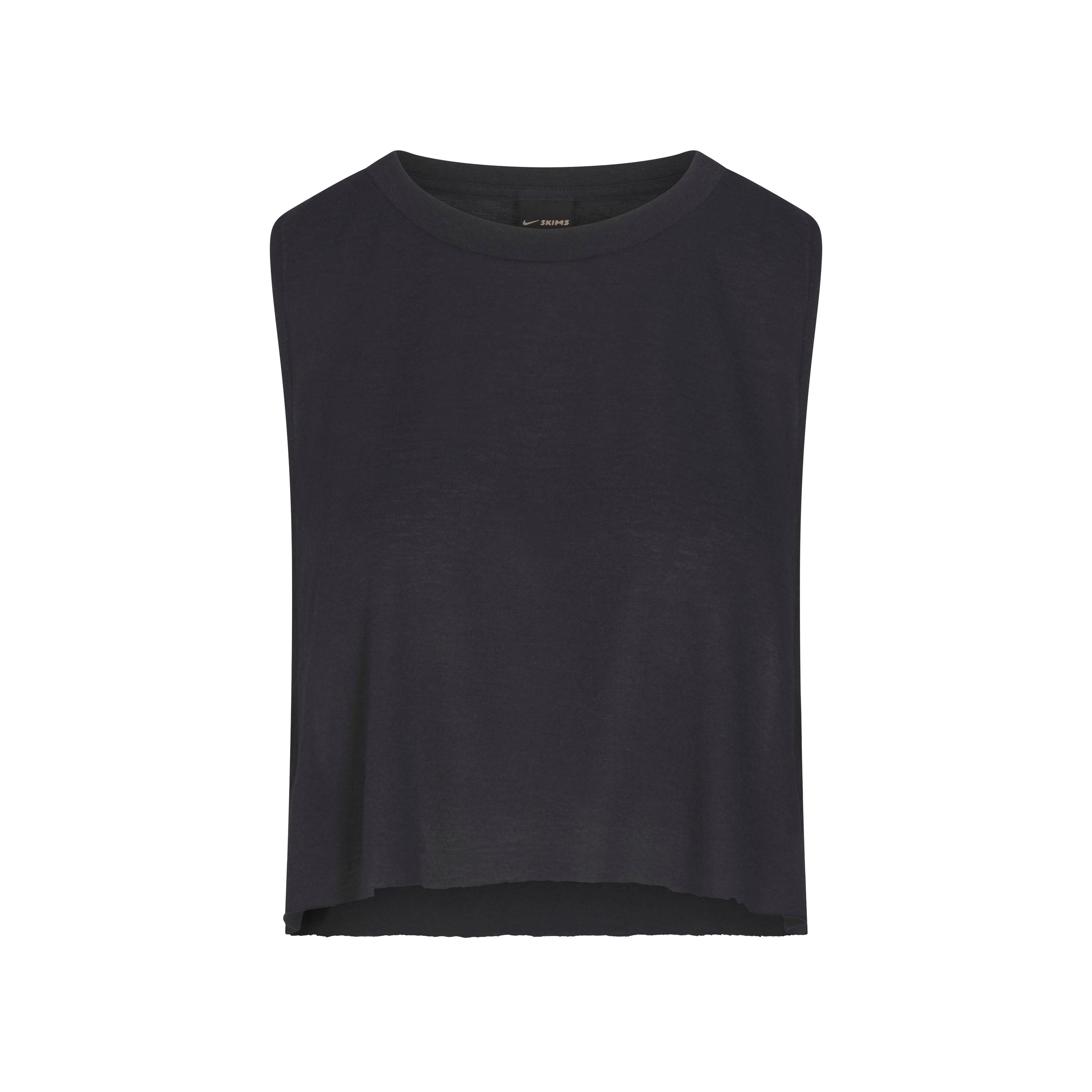 NikeSKIMS PERFORMANCE COTTON BLEND CROP TANK | OBSIDIAN & LAYS FLAT ON A WHITE BACKGROUND | FLT