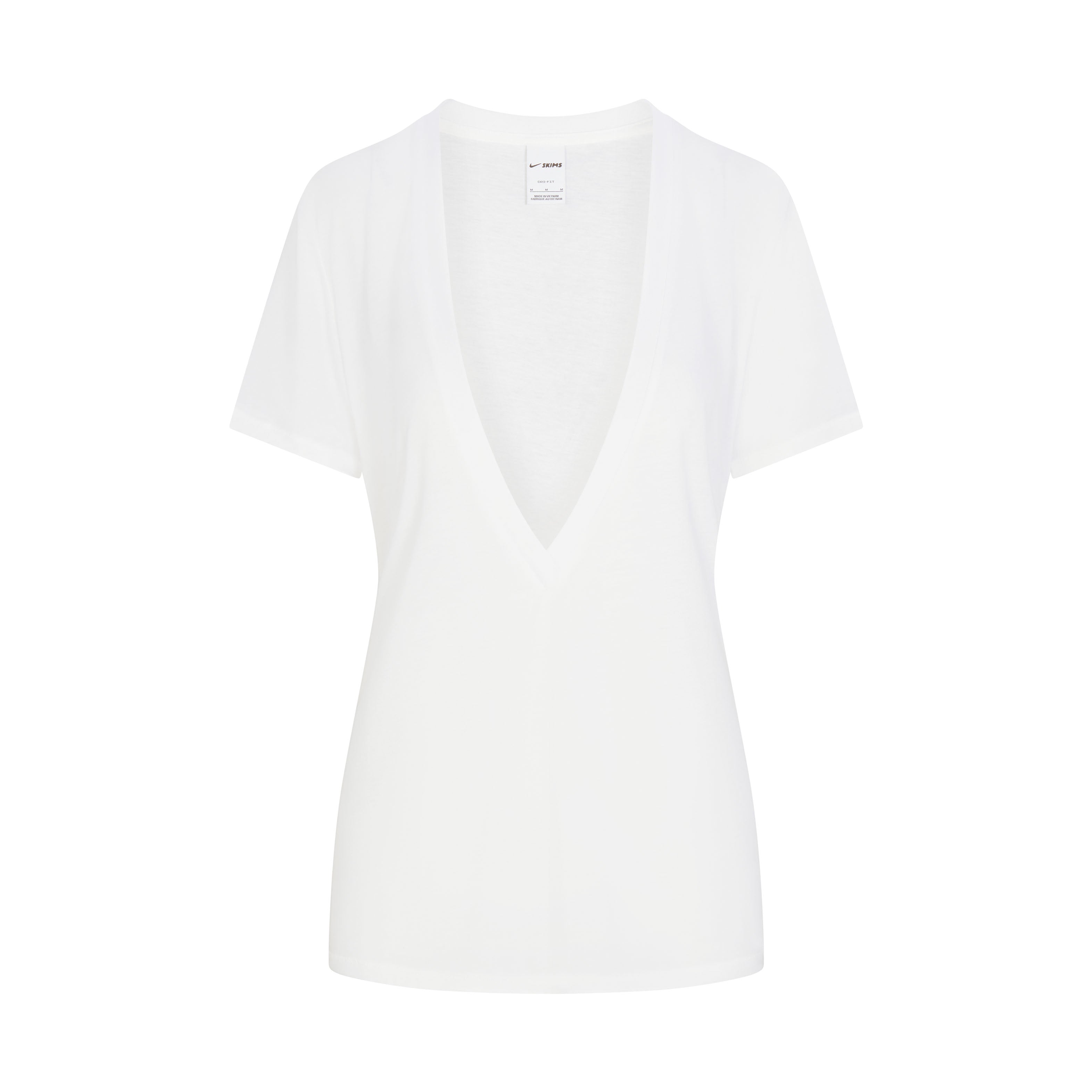 NikeSKIMS PERFORMANCE COTTON BLEND SHORT SLEEVE V-NECK TOP | SNOW & LAYS FLAT ON A WHITE BACKGROUND | FLT